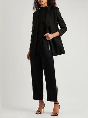 Saint Laurent Logo-embroidered Cropped Satin Trousers